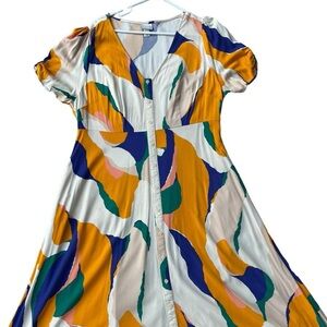 Ava and Viv Colorful Abstract Print Button-Down Dress - 2X
